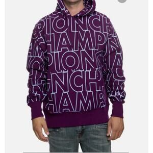 Champion Reverse Weave Purple Blue Logo Spellout Hoodie Sweatshirt Men's L Large